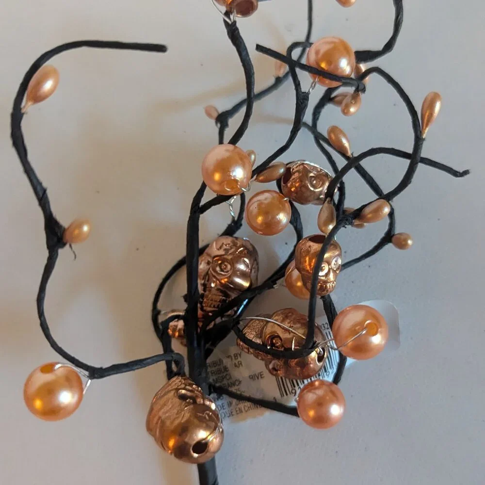 NWT 3 Goth Skulls Pearls Orange Halloween Decoration Floral Picks Ashland Decor